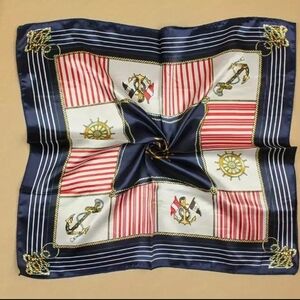 Nautical Navy and Red Silk Scarf